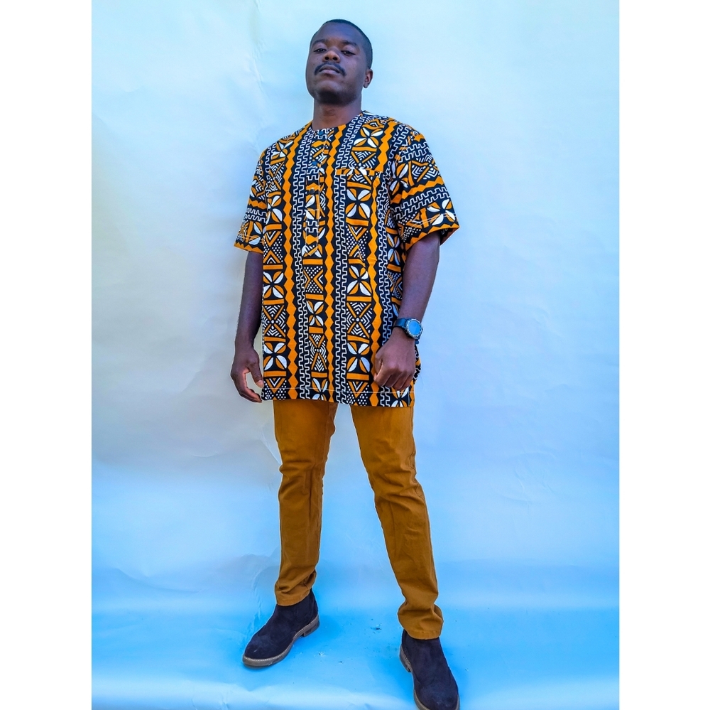 Sedie Brown Adinkra African Print Men Shirt